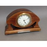 An Edwardian inlaid mahogany mantle clock, the dial signed 'Walker & Hall, hallmarked silver