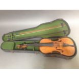 German Amati copy violin, two piece back, length 358mm, with hard case and two bows.
