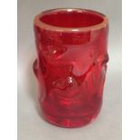 A large Whitefriars pulled glass vase in red, height 24cm. Condition - good, no chips/cracks,