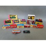 A collection of mainly Matchbox die-cast model vehicles.