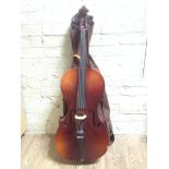 A 20th Czech cello, length 690mm, with bow and soft case.