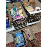 Four boxes of vintage Sindy items, furniture, dolls, clothes, horses, tent etc.