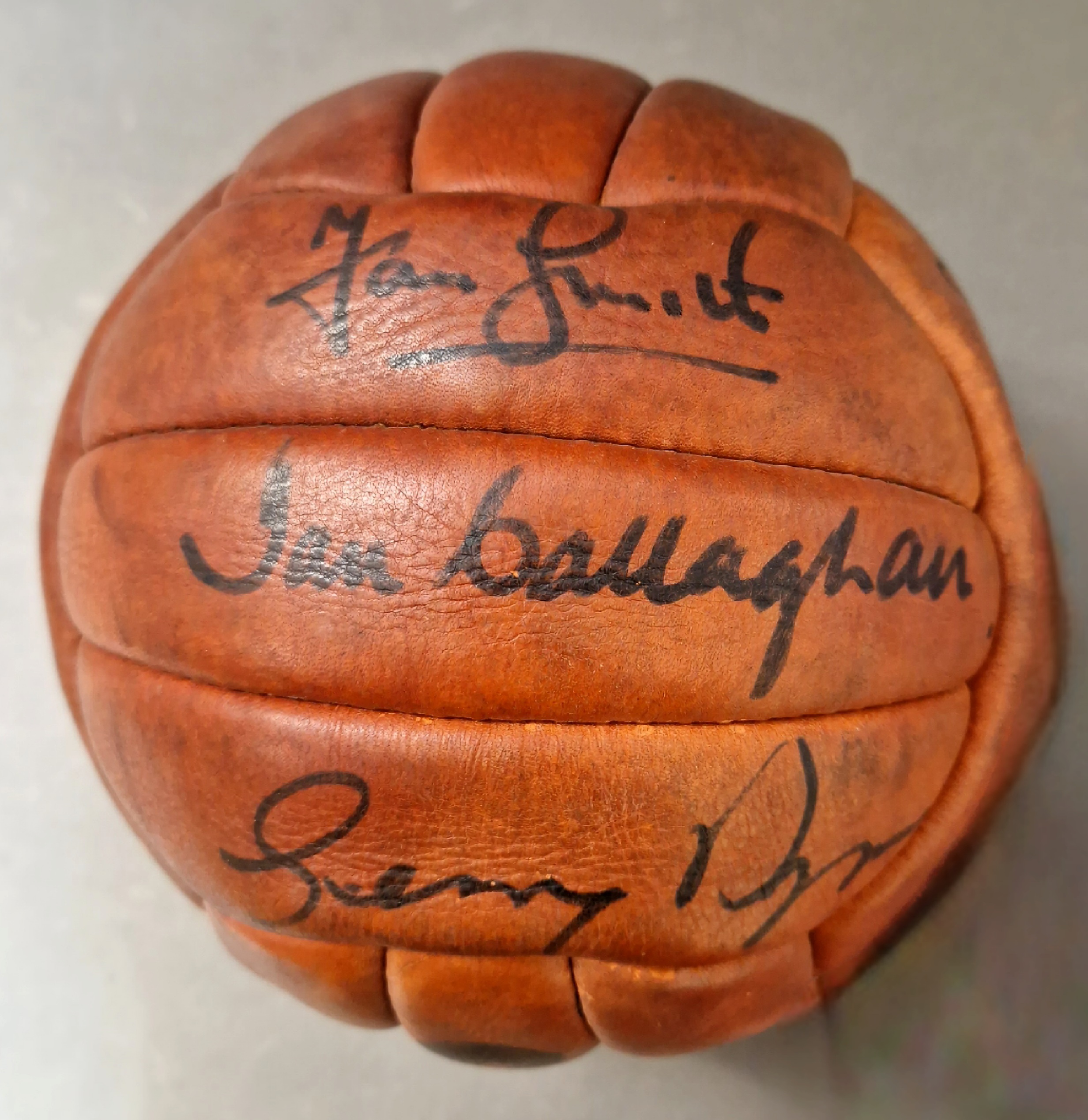 An autographed brown leather football, circa 1960s, ten Liverpool FC signatures comprising Ian - Image 2 of 7