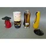Three pieces of John Ditchfield Glasform and a Gozo glass vase, tallest 22cm. Condition - hat on