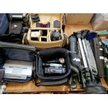 A selection of cameras and accessories to include a Pentax ME Super 35mm SLR camera with various