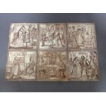 A set of six late 19th century transfer printed 6" tiles depicting the story of Cinderella,