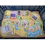 A box of assorted Pokemon cards.