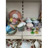 Colclough coloured teaware 26 pieces, Maling dessert bowls and coloured stem glasses.