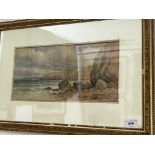 Arthur Severn, seascape, watercolour, 38cm x 18cm, glazed and framed.