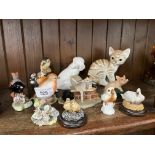 Lomonosov cat (14cm high), Royal Doulton dog 'Faithful' HN4514, Royal Worcester Pied Woodpeckers and