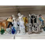 Plated egg cruet, decanter, figures etc.