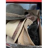 A box of various hats to include Dunn & Co, straw hats, etc.