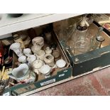 Two boxes of pottery and glass including stoneware, glass bottles, soda syphon etc