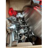 A box of stainless steel items to include trays, etc.