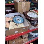 2 boxes of various clocks to include wall hanging, a vintage electric Metamec clock, etc.