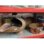 A mixed lot of copper items including coal scuttles, planter, etc.