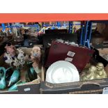 2 boxes of assorted ceramics and brassware to include Poole, Queen Anne china and Wade etc