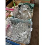 2 boxes of glassware to include crystal, decanters, bowls, trays, glasses, etc.