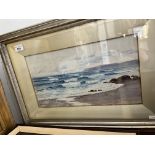 John McDougal, seascape, watercolour, 39cm x 22cm, signed, glazed and framed.