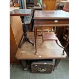 Various items of furniture; an Edwardian oak wind-out dining table, an Edwardian inlaid mahogany