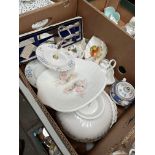 Assorted table wares including Wedgwood, Royal Worcester, Coalport & Spode, 2 tier cake stand, boxed