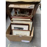 A box of pictures to include ltd. edition prints, a gilt picture frame, etc