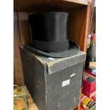 A vintage top hat in box by Lincoln Bennett & Co.