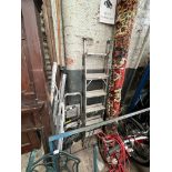 5 sets of aluminium step ladders, various sizes, and a folding sack truck