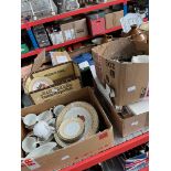 Four boxes of assorted ceramics to include Johnson Bros dinner service, white china, etc.