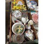 Two boxes of ceramics including Aynsley ceramic posy and Spanish ceramic sangria set