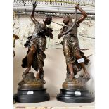 Pair of Edwardian large spelter figures: 'La Musique' and 'La Poesie'