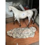 Dapple grey Beswick racehorse with stand (possibly Desert Orchid)