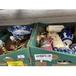 Two boxes of various ceramics to include a Jasperware jug and a jar, vases, a blue and white bowl,