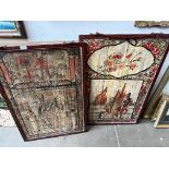 Two Chinese painted wooden panels.