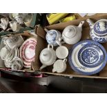 Two boxes of pottery including Copeland Spode's Tower red and white plates, Mayfair table wares,