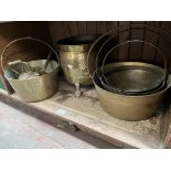 A mixed lot of brassware including jam pans, planter etc.