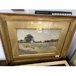 Harris Oxton, hay making, watercolour, 34cm x 24cm, signed, glazed and framed.