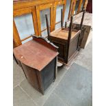 An Edwardian inlaid mahogany music cabinet together with an oak record cabinet.