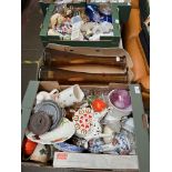 3 boxes of mixed glass, ceramics etc. Including Lladro, vintage tape measure etc. together with 2