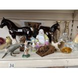 Ornaments, pot horses etc including Beswick Peter Rabbit characters, Coca Cola glass bears,