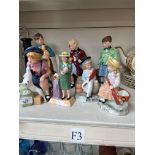 Five Royal Doulton figurines and two others