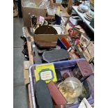 5 boxes of various items including glassware, metalware, cutlery, plated-ware, treen, clocks,
