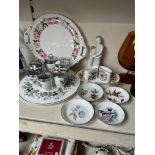 16 Royal Worcester china items including cake plate, 6 egg coddlers and 'Sisterly Love' figurine