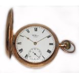 A 9ct gold Waltham full hunter pocket watch, signed enamel dial with Roman numerals with seconds
