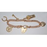 A charm bracelet, hallmarked 9ct gold clasp and two hallmarked 9ct gold charms, one marked '9ct' and