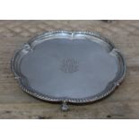 A three footed silver salver, Horace Woodward & Co Ltd, London 1902, diam. 21.5cm, wt. 10ozt.