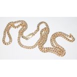 A 9ct gold flat link chain, lobster claw clasp, length 52cm, wt. 12.3g.