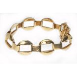 A split half moon and rectangular link bracelet, marked 'S&P' and '9ct', length 20cm, wt. 18.1g.