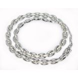 An Italian 18ct white gold rice grain link choker necklace, marked '18K ITALY' and with UK