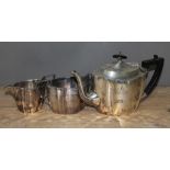 A three piece hallmarked silver tea set, the teapot with ebony handle and finial, Jenkins & Timm,